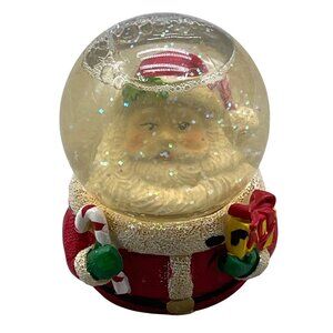 vintage Santa Claus snow globe Christmas decor red candy cane present green READ